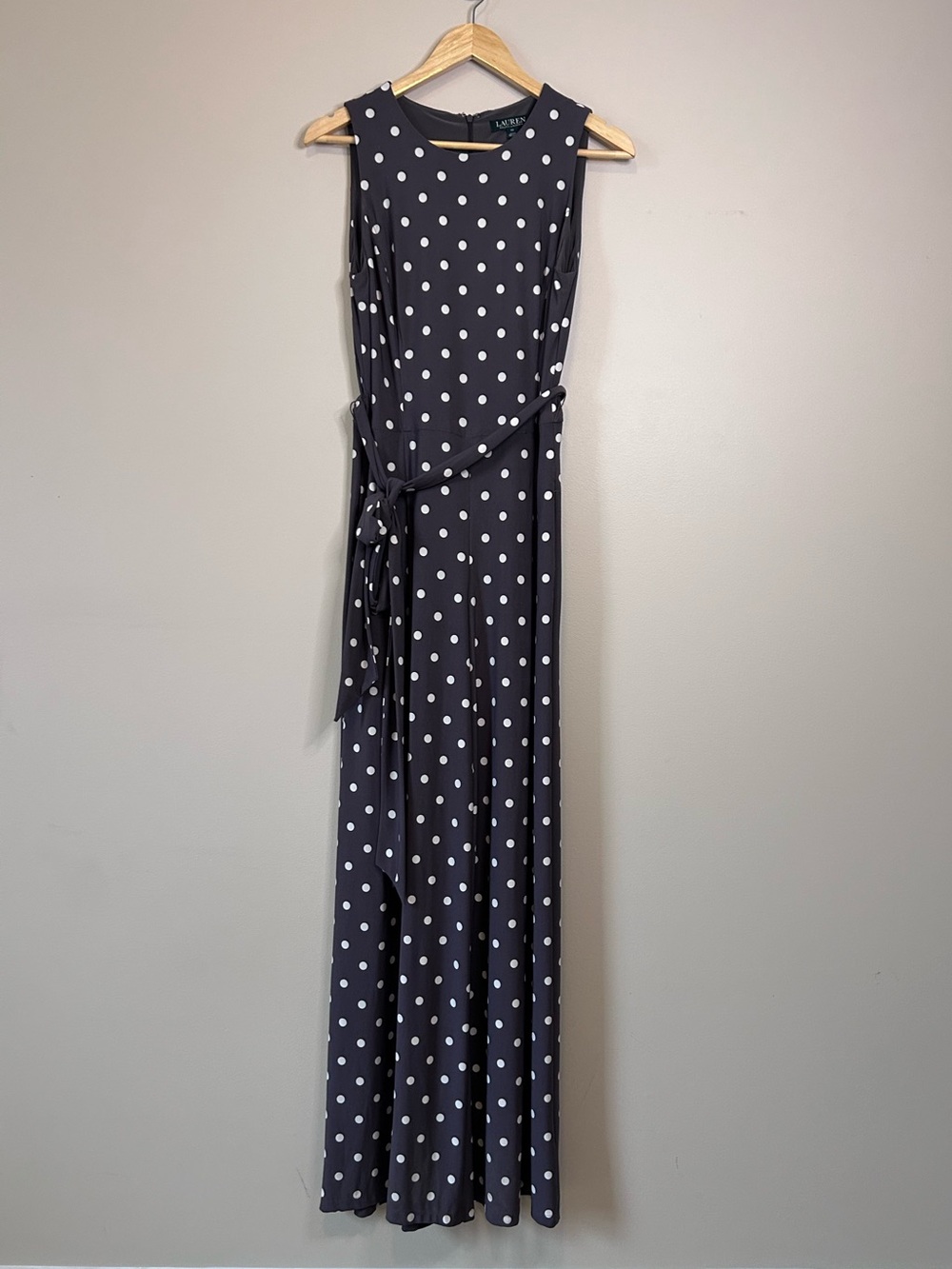 Lauren Ralph Lauren Dark Purple Lavender Polka Dot Wide Leg Jumpsuit Size 10 - Picture 2 of 9